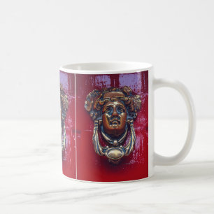 MUG "BRASS FEMALE HEAD PORTE KNOCKER SUR PORTE ROUGE L
