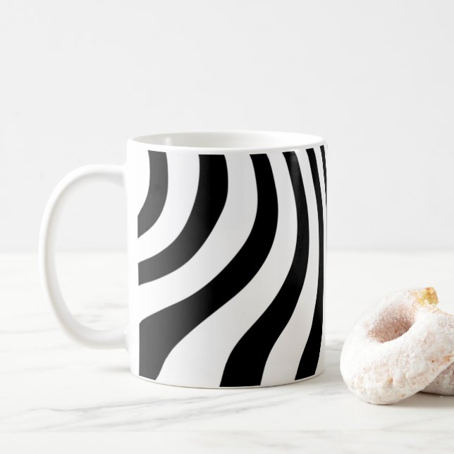 Mug Brayures blanches et noires ondulées motif canapé (Avec donut)