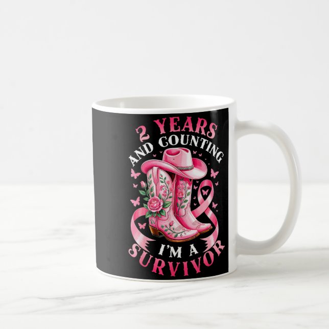 Mug Breast Cancer 2 Years Survivor Nk Ribbon Cowgirl G (Droite)