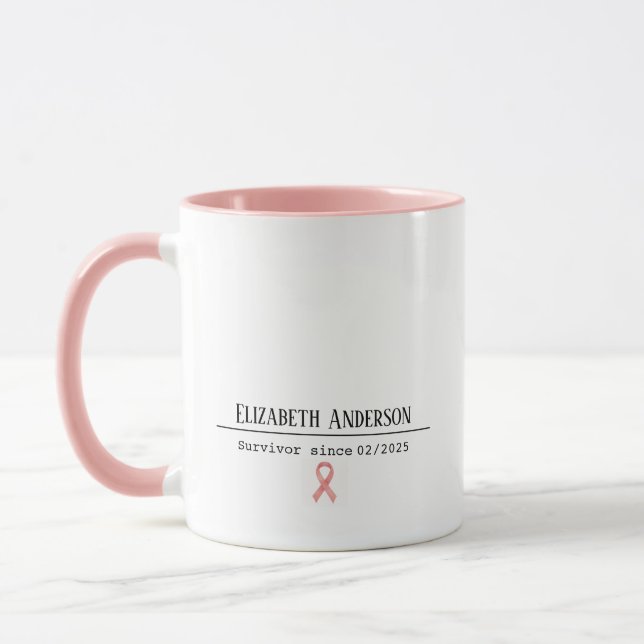 Mug Breast Cancer Survivor Name & Date Pink Ribbon (Gauche)