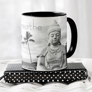 Mug Breathe Hawaii Bouddha noir blanc photo