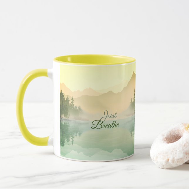 Mug Breathe Mountain Forest Gold Green (Avec donut)