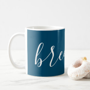 Mug Breathe Script Inspiration Moderne Bleu Blanc Bleu