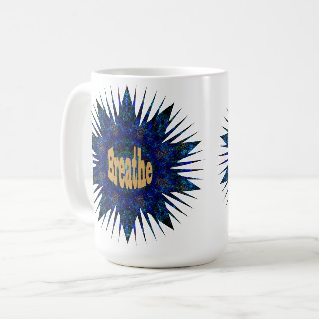 Mug Breathe, Sur Blue Boho Star, (Devant gauche)