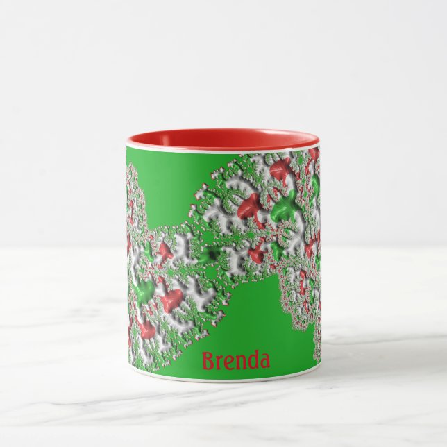 Mug BRENDA ~ GLOSSY 3D Noël Rouge Blanc Vert (Centre)