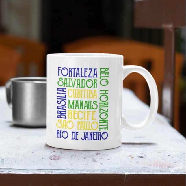 Mug Brésil Ville Noms Brésilien Drapeau Poster (Brazil City Names Brazilian Flag Poster Coffee Mug)