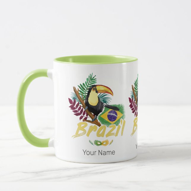 Mug Brésil Vintage Toucan Drapeau Samba Masque Souveni (Gauche)