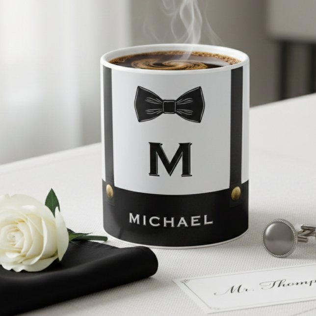 Mug Bretelles & Nœud Papillon Nom Monogramme Garçon  (Créateur téléchargé)