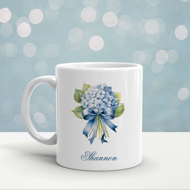 Mug Bridesmaid Blue Hydrangea Bouquet (Bridesmaid Mug Blue Hydrangea Bouquet)