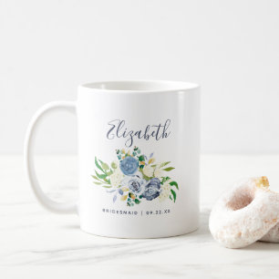 Mug Bridesmaid Blue Ivory Floral Mariage personnalisé
