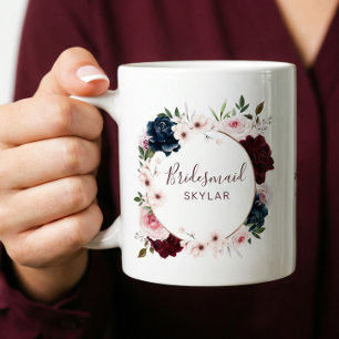 Mug Bridesmaid Bourgogne et Rose de la marine Aquarell