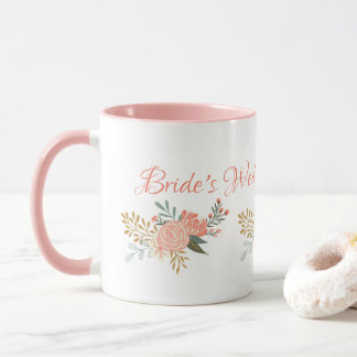 Mug Bridesmaid/Bride Whimsical Rose Florale Design
