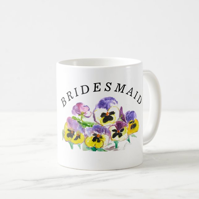 Mug Bridesmaid Pansies Floral Vintage Boho Mariage (Devant droit)