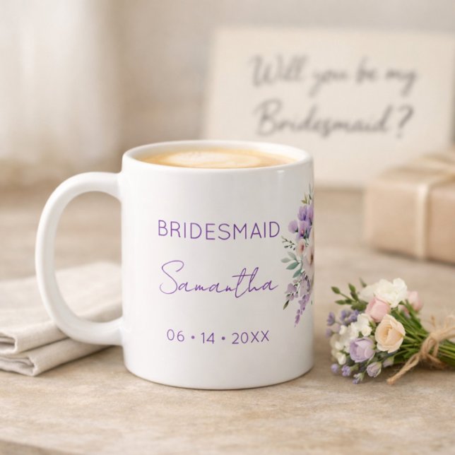 Mug Bridesmaid Proposal Purple Wisteria Floral  (Créateur téléchargé)