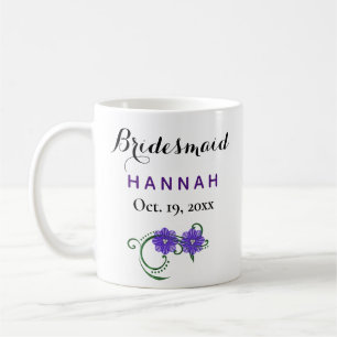 Mug Bridesmaid Typographie moderne Purple Floral Maria