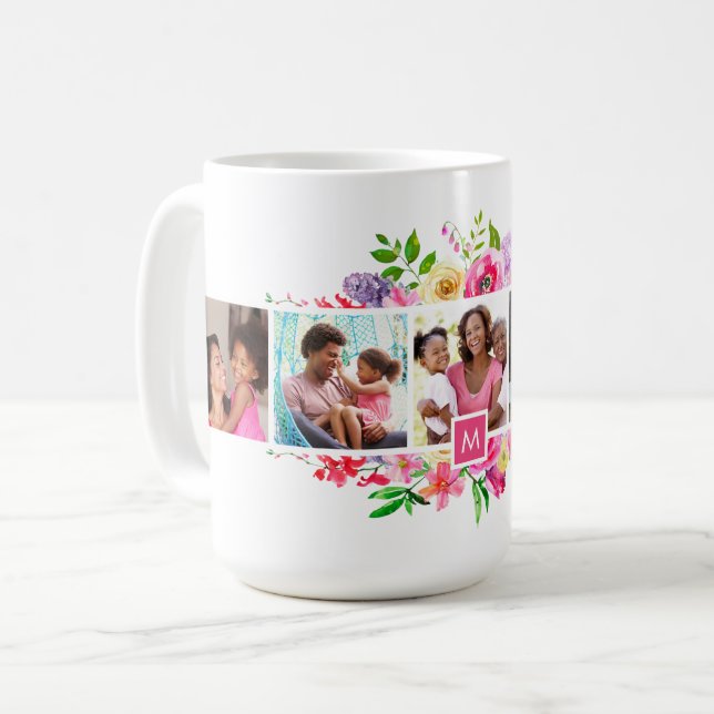 Mug Bright Blooms 5 Photo Collage Monogramme (Devant gauche)