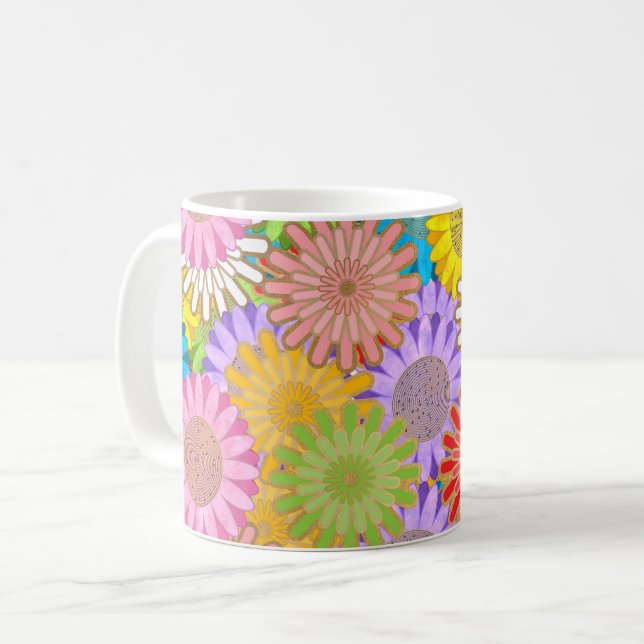 Mug Bright Colorful Busy Chaotic Hippy Flower Pattern (Devant gauche)