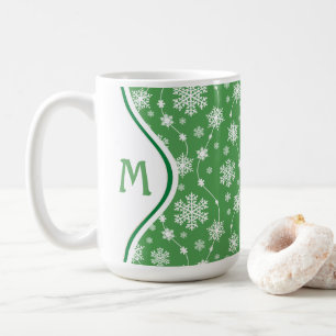 Mug Bright Kelly Green Winter White Snowflake Motif
