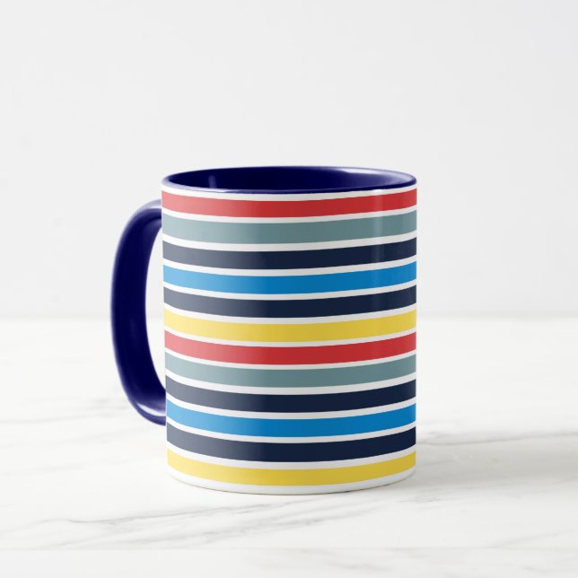 Mug Bright multicolore bandes horizontales. (Devant gauche)