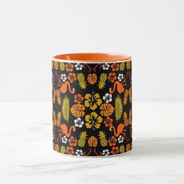 Mug Bright Orange Floral Tropical Motif (Centre)