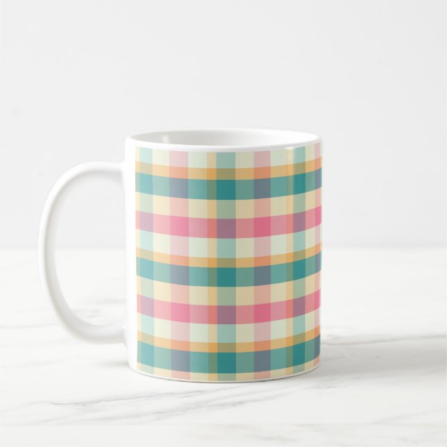 Mug Bright Pink and Teal Plaid Weave Pattern (Gauche)