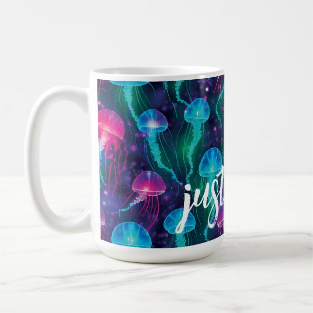 Mug Bright Pink Blue Aqua Jellyfish "Just Float" (Gauche)