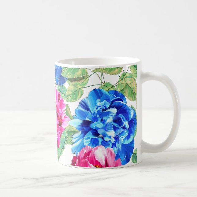 Mug Bright rose et bleu Floral Joli Motif (Droite)