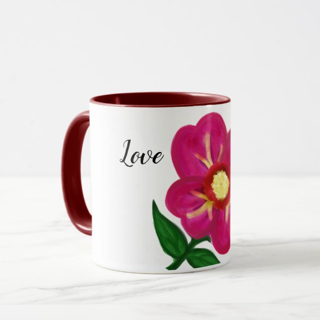 Mug Bright rose Floral Love Typographie (Devant gauche)