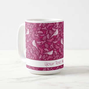 Mug Bright rose Mauve Hiver Blanc Bird Motif Floral