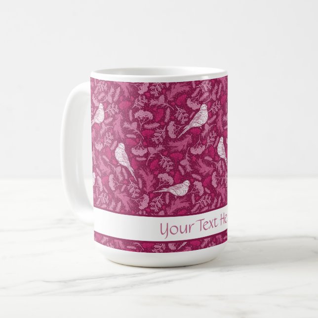 Mug Bright rose Mauve Hiver Blanc Bird Motif Floral (Devant gauche)