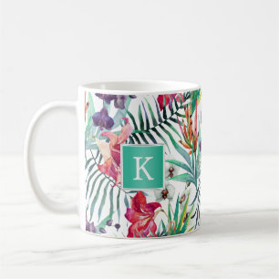 Mug Bright Tropical Floral avec Monogramme