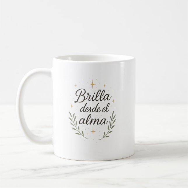 Mug ✨ Brilla desde el alma – Caligrafía Botánica (Gauche)