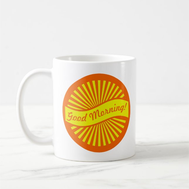 Mug Brillant soleil orange et jaune Bonjour (Gauche)