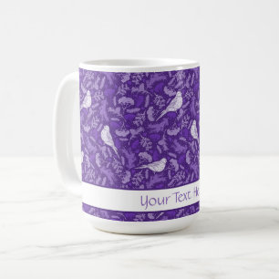 Mug Brillant violet et blanc d'hiver Oiseau floral