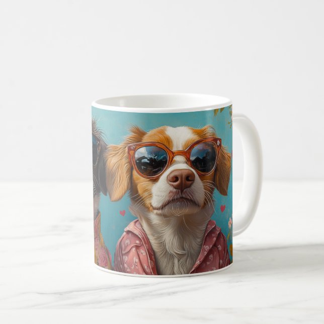 Mug Brittany Spaniel avec roses du cœur pour la Saint- (Devant droit)