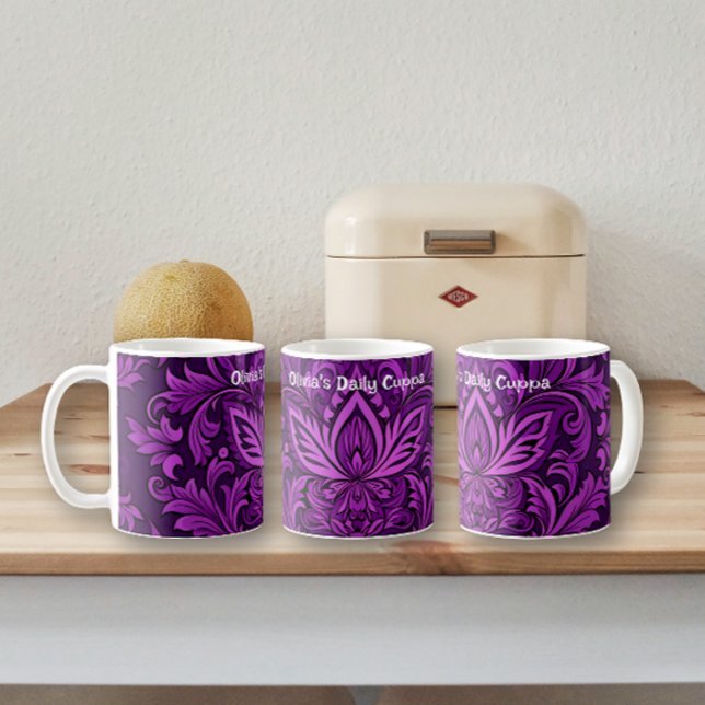 Mug Brocade violet foncé (Motif unique) (Créateur téléchargé)