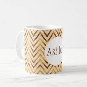 Mug Broche Chevron Peach & Gold personnalisée