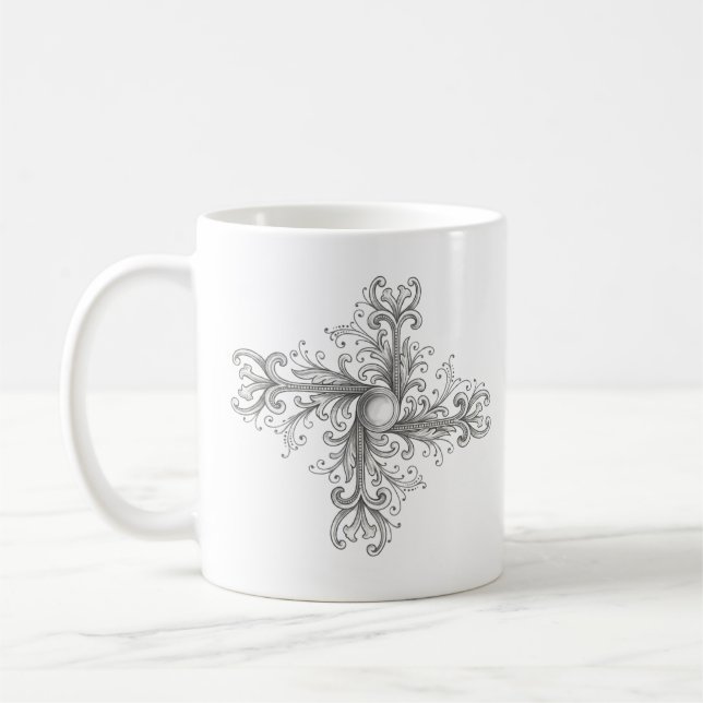 Mug Broche Quatrefoil à Filigrane d'Argent et Perle (Gauche)