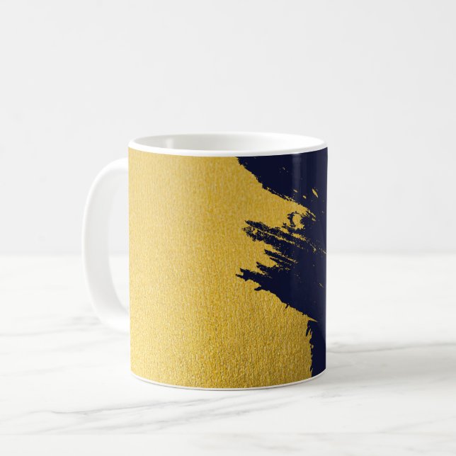 Mug Brochures Faux Gold avec Arrière - plan bleu marin (Devant gauche)