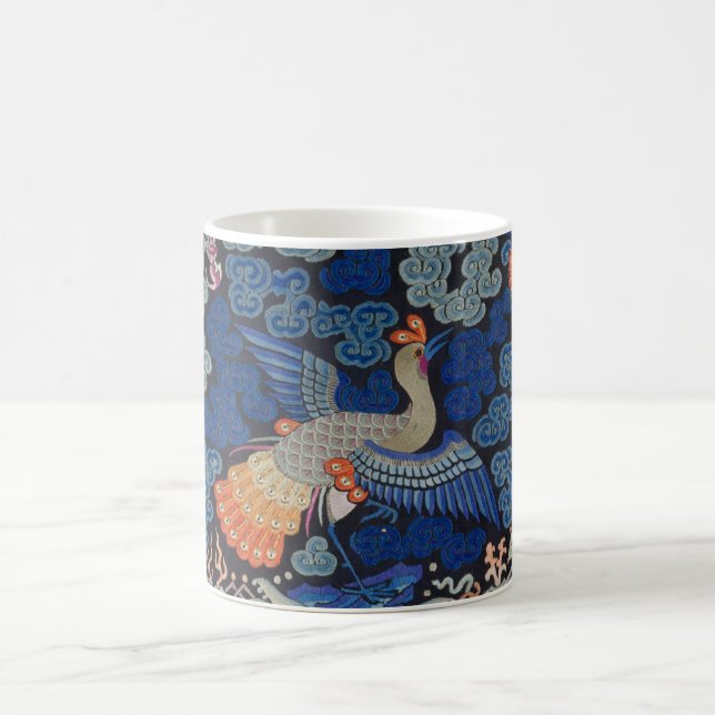Mug Broderie chinoise bleu d'oiseau Vintage (Centre)
