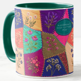 Mug Broderie de courtepointe florale Cottagecore