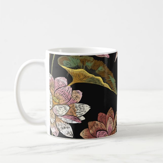 Mug Broderie Lotus Fleurs Motif sans couture (Gauche)
