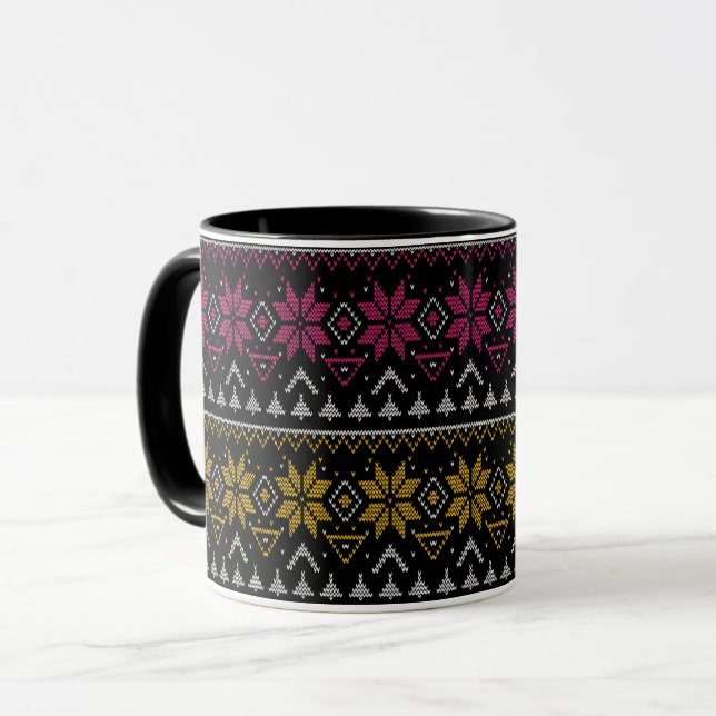 Mug Broderie point de croix Noël joyeux sweat hideux (Devant gauche)