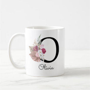 Mug Broderie Rose Boho Fleur Initiale O