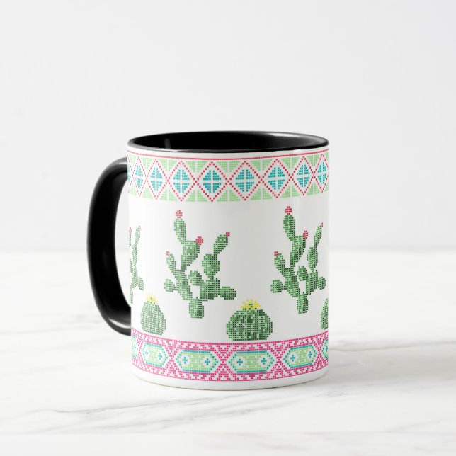 Mug Broderie tribale au point de croix mexica (Devant gauche)