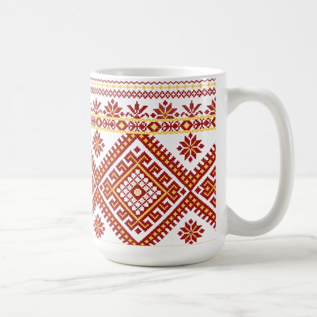 Mug Broderie Ukrainienne Classique Croix Rouge (Droite)