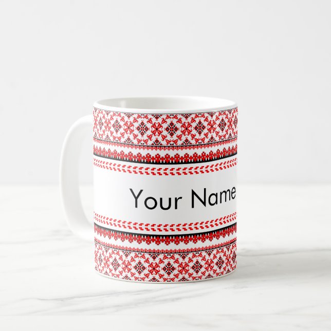 Mug Broderie ukrainienne personnalisable rouge (Devant gauche)
