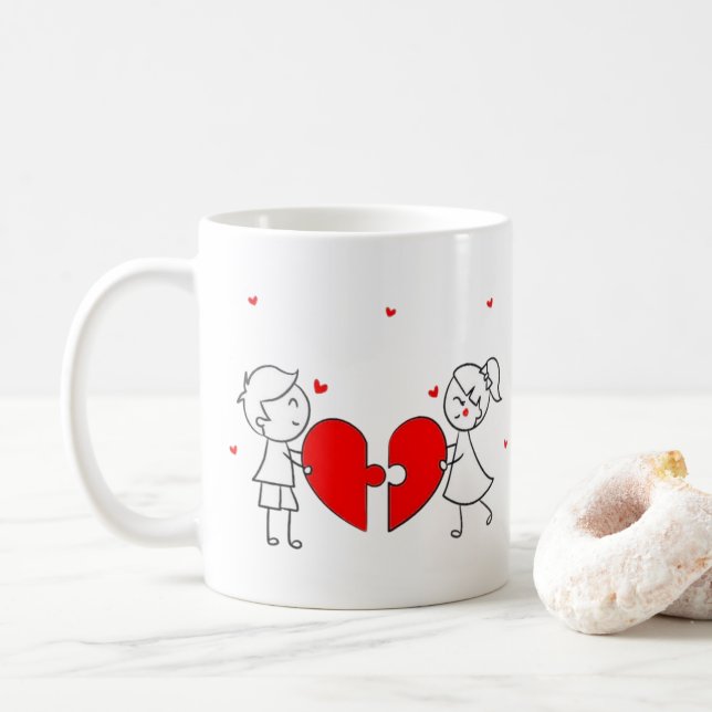Mug Broken Heart Couple Sad Love Cartoon Valentine (Avec donut)