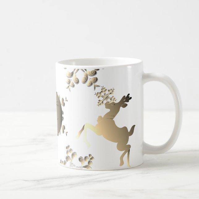 Mug Bronzy Monogram Snowflakes Reindeder sur blanc (Droite)