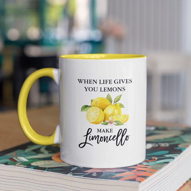 Mug Brosse Script Aquarelle Citrons Limoncello Jaune (Yellow or choose your handle color.)
